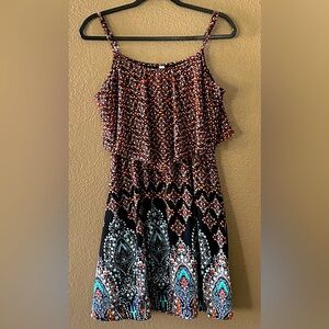 Xhilaration Size:L Womens Dress Multi Color Floral Print Ruffle Spaghetti Straps